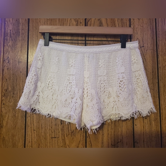 Fire Los Angeles Pants - FIRE LOS ANGELES White Lace Overlay Shorts - Large